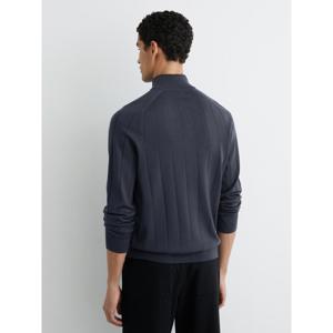 REISS Findlay Merino Wool Wide-Rib Half-Zip Jumper